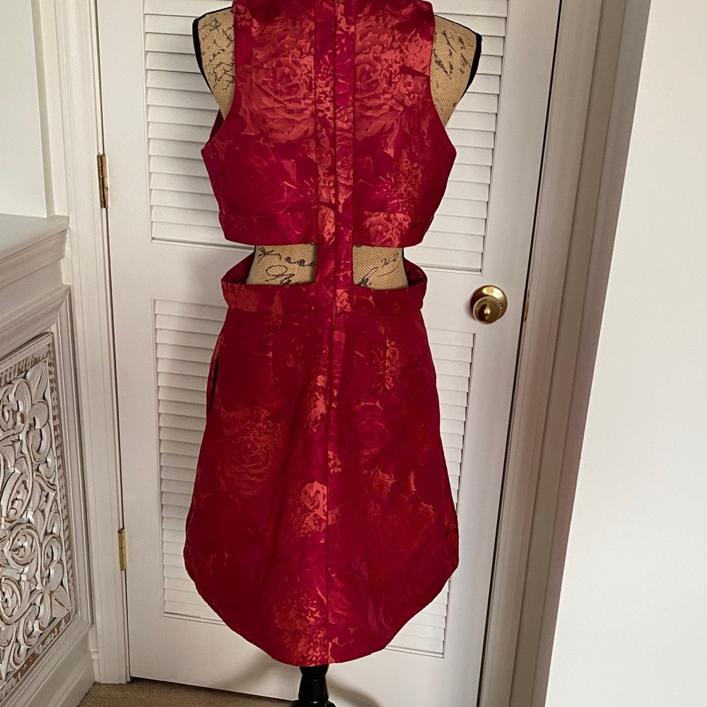 Theia Red Backless Floral Dress - Picture 3 of 15